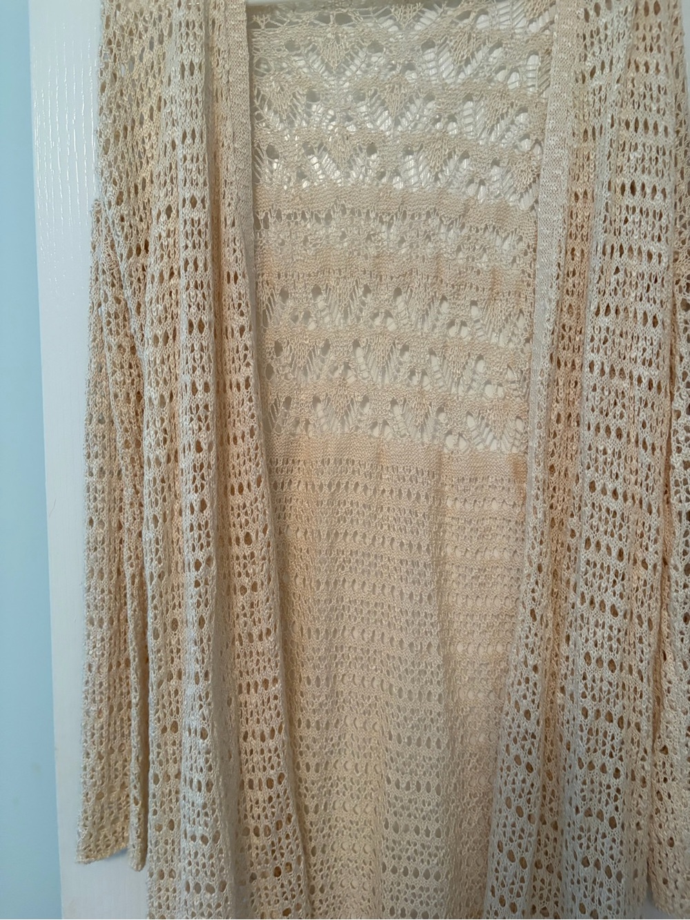 Pink Rose Open-Knit Cream Cardigan Sweater